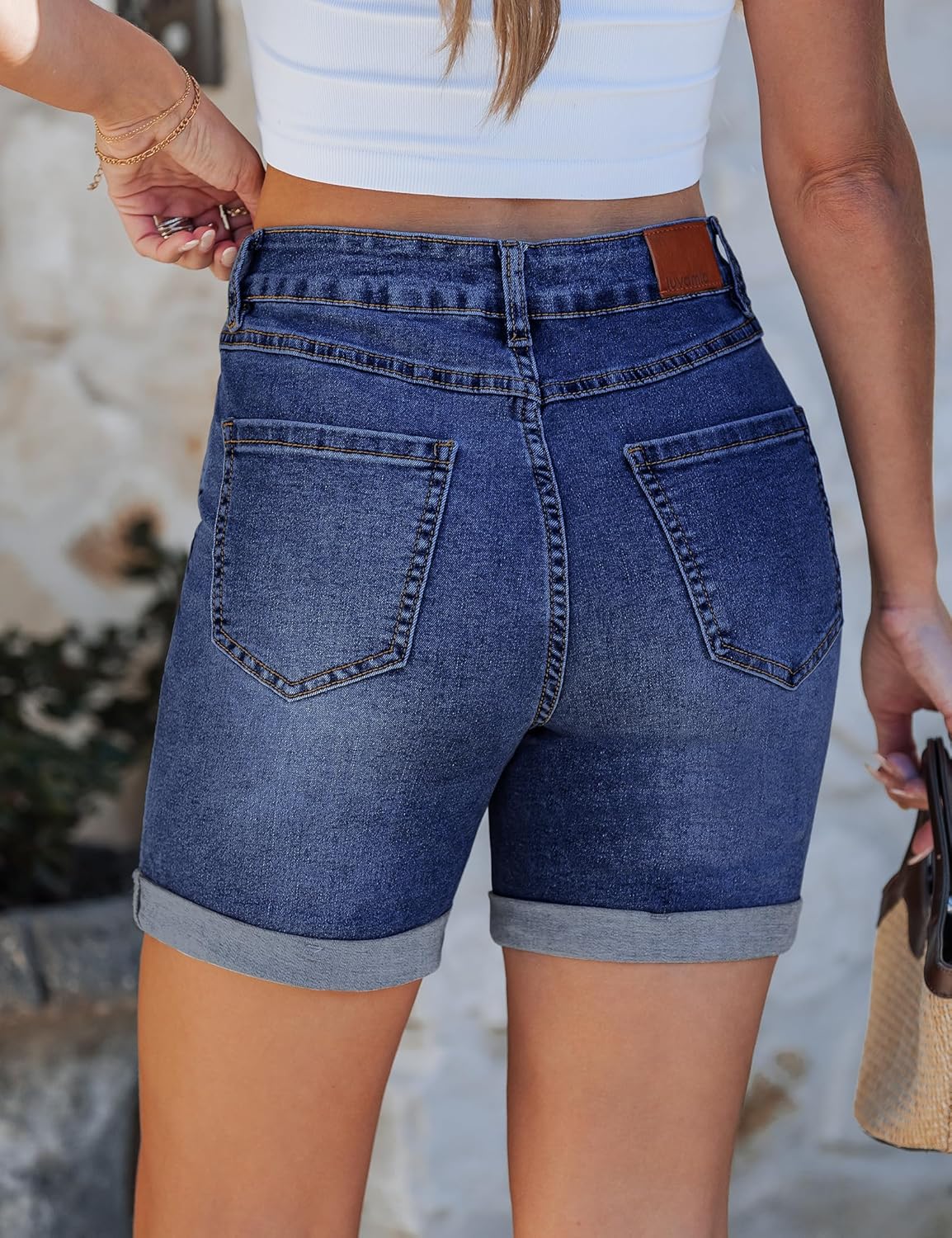 luvamia Jean Shorts for Women High Waisted Trendy Mid Thigh Long Cuffed Hem Stretchy Denim Shorts Casual Summer Jorts - Image 2