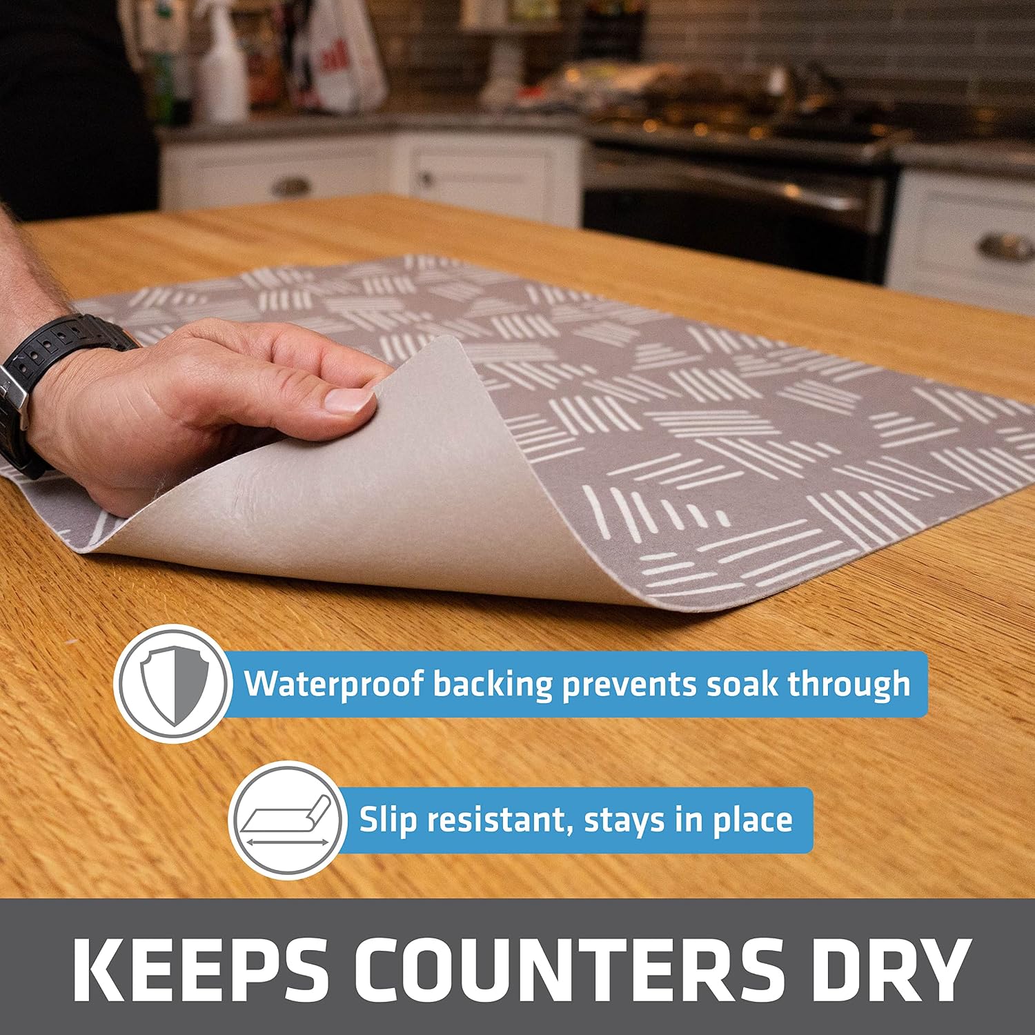 Drymate XL Dish Drying Mat, Oversized (19”x24”), Low-Profile, Super Absorbent, Quick Dry Fabric, Waterproof & Slip-Resistant, for Kitchen Counter, Trimmable, Machine Washable (USA Made)(Modern)