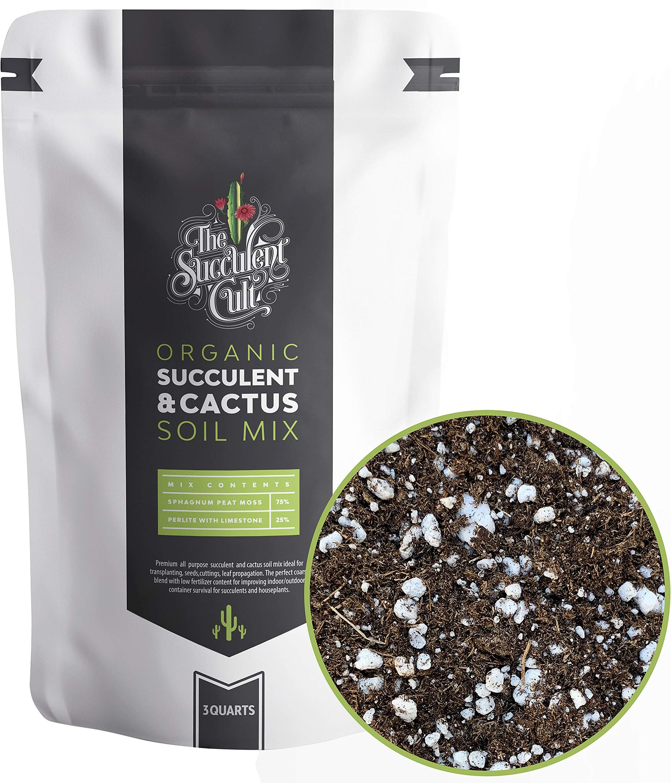 Organic Succulent & Cactus Soil Mix, Fast Draining Pre-Mixed Blend