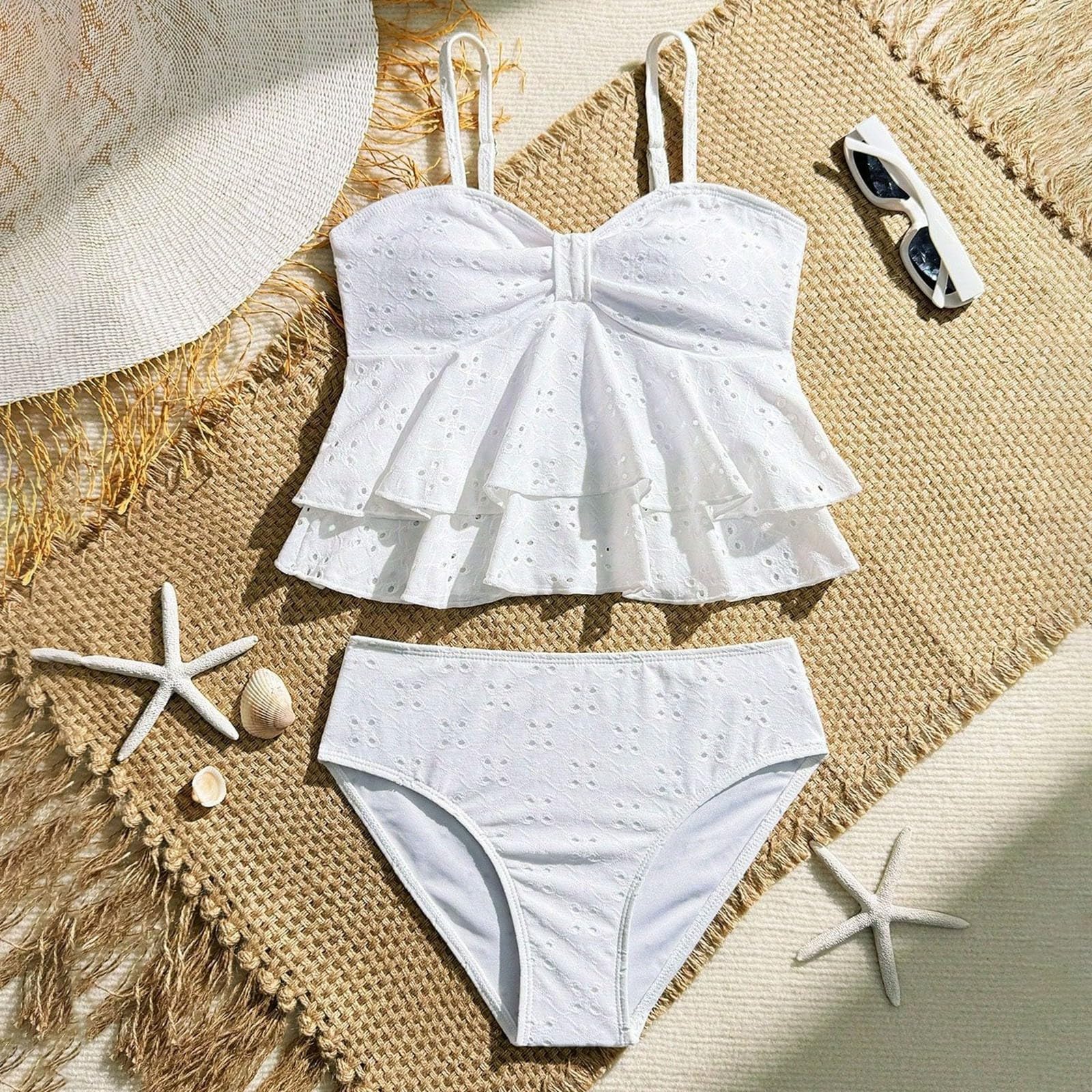 Costume da Bagno Due Pezzi per Ragazze con Tankini a Stampa Floreale e Slip Bikini a Vita Alta con Volant per Adolescenti e Giovani