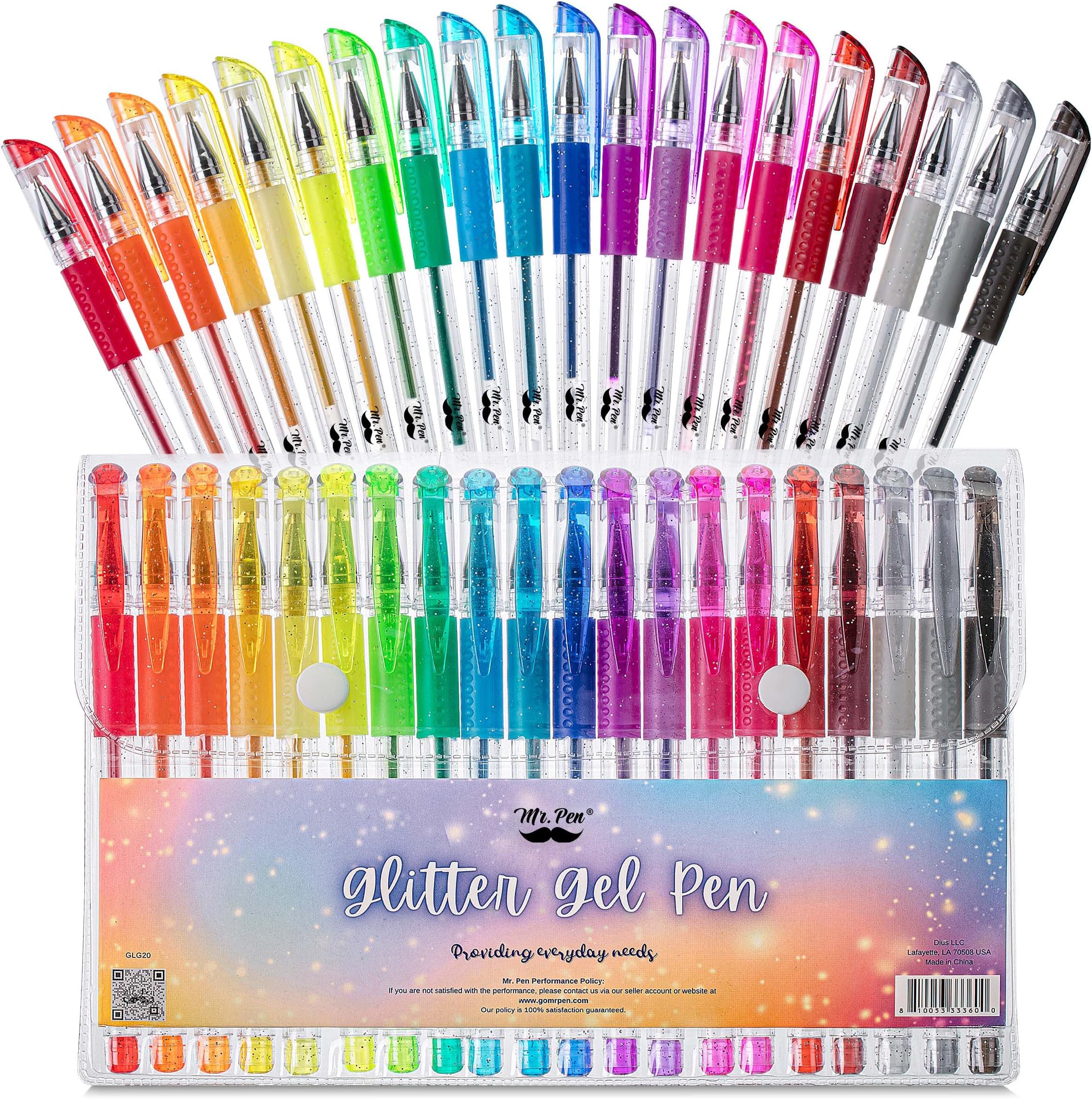 Glitter Gel Pens, 20 Colors, Glitter Pens Fine Bullet Tip, Gel Marker for Adult Coloring Books, Journaling, Crafting, Doodling, Drawing, Art Supplies, Scrapbook, Sparkle Gifts