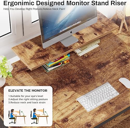 Miniatura 6 de DESIGNA Escritorio para computadora de oficina en casa de 55 pulgadas con estantes de almacenamiento para monitor, escritorio de estudio moderado