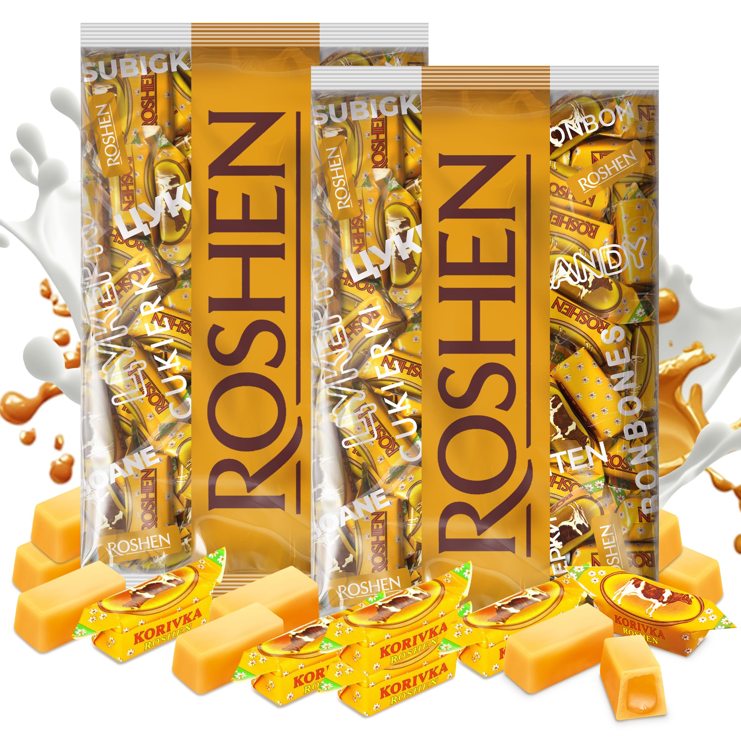Roshen Korivka – Caramelle al Latte e Vaniglia, Confezione da 2×1 kg, Toffee Morbide