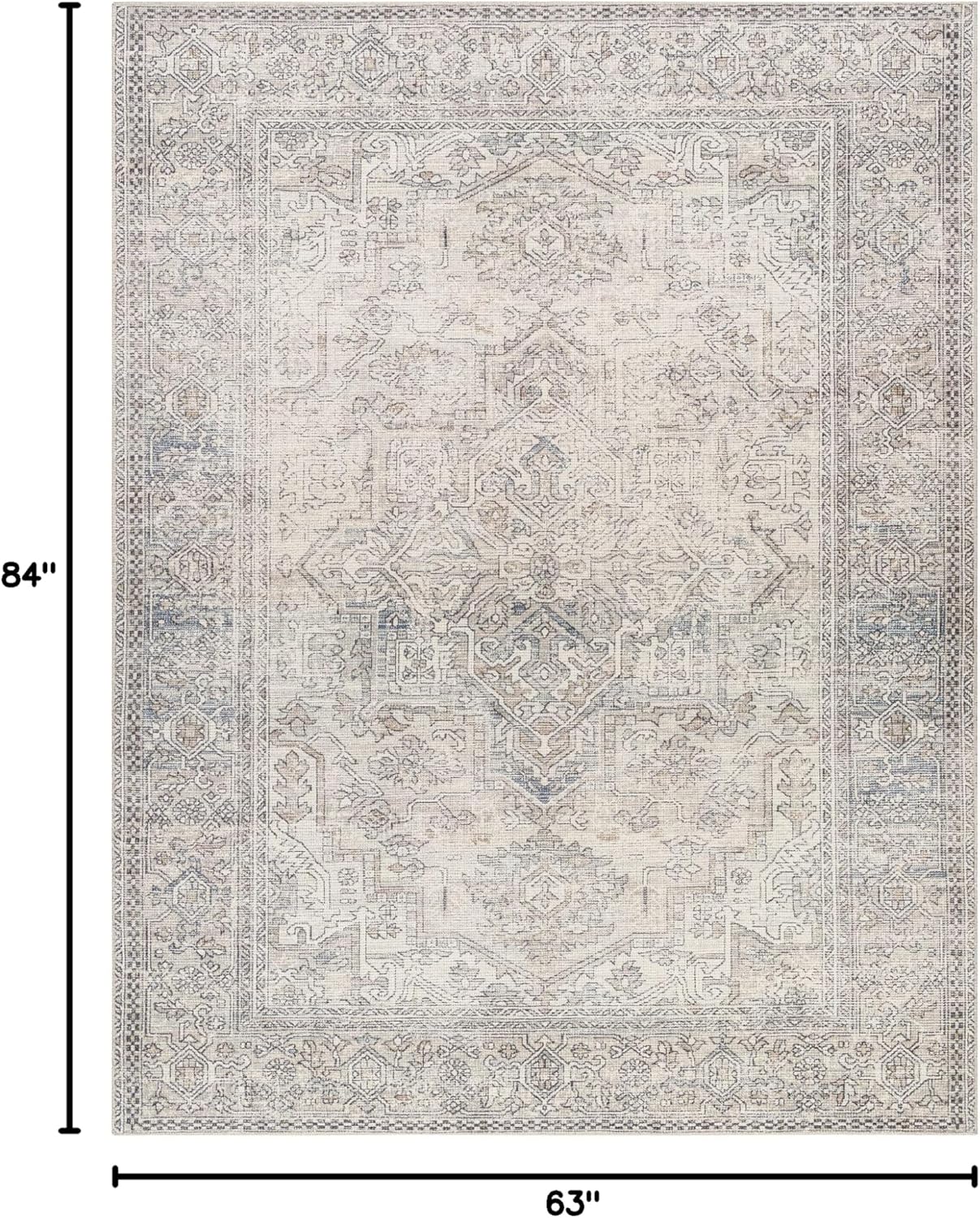 Handmade Gray Polyester Rectangular Washable Area Rug 5'3" x 7'