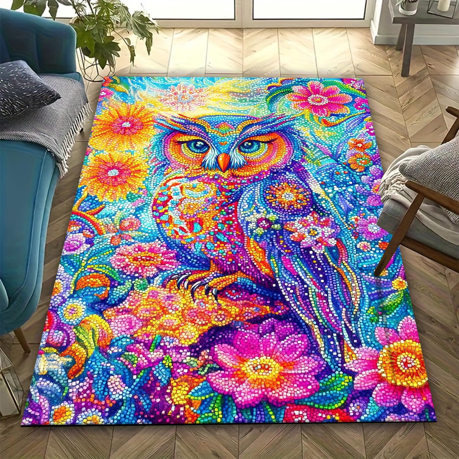 Tapis de salon hibou 3D 140x200 cm antidérapant et doux
