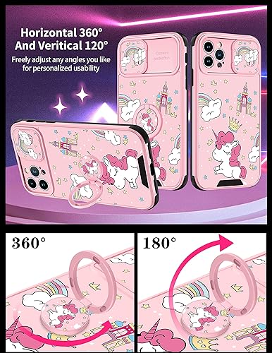 Miniatura 4 de Goocrux Funda 2 en 1 para iPhone 12 Pro Max para niñas, diseño de dibujos animados Kawaii unicornio arco iris femenino lindo diseño único con