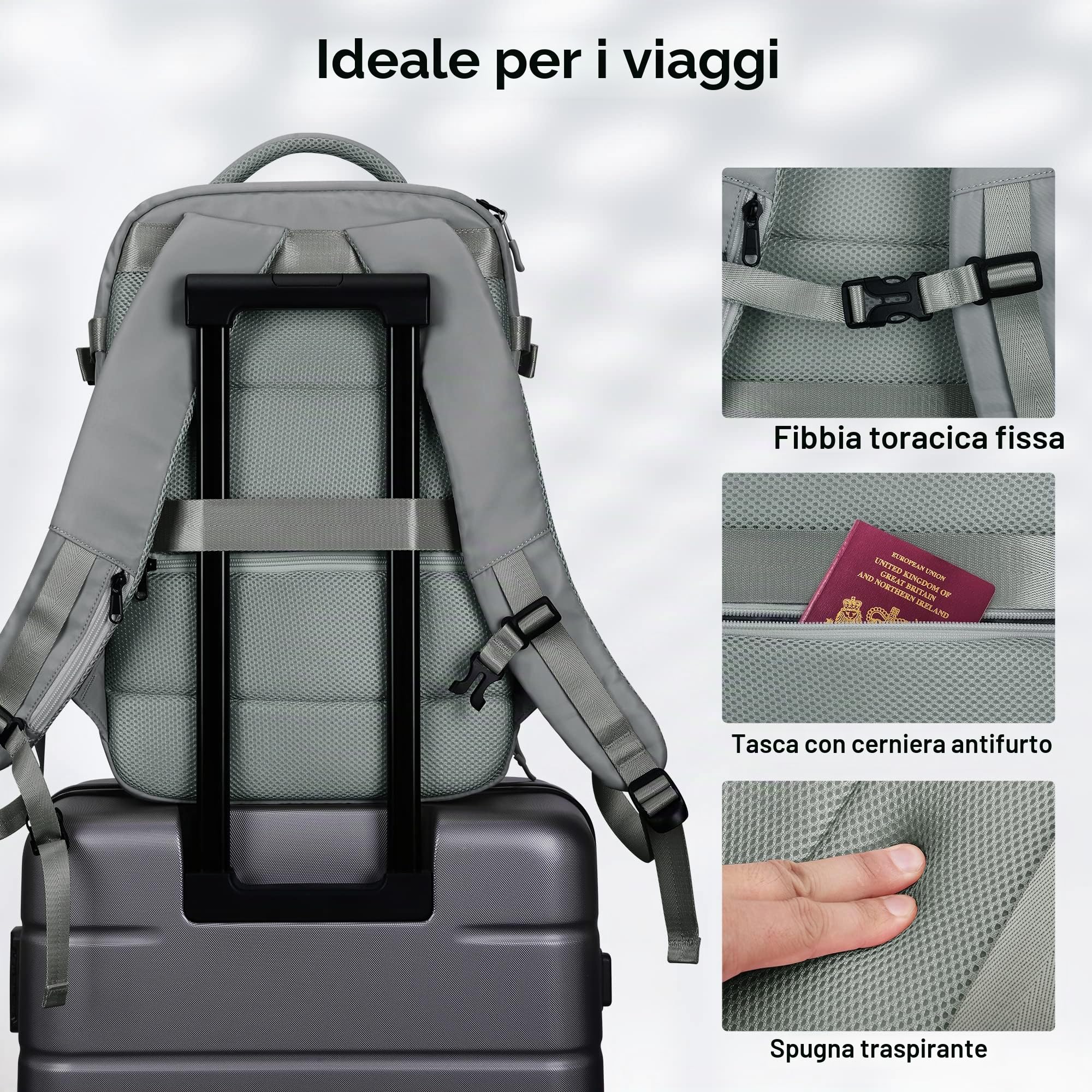 HOMIEE Zaino da Viaggio Aereo 32L Bagaglio a Mano 45x36x20 per Easyje Zaino Porta PC 15.6 Pollici Impermeabile Borsa da Cabina per Voli Antifurto per Scuola, Lavoro, Affari