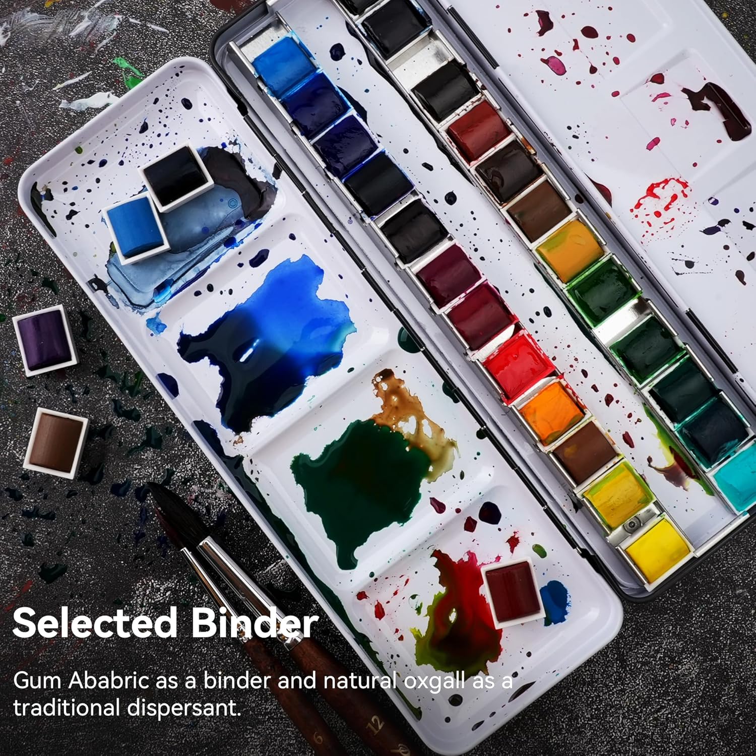 PHOENIX Professional Watercolor Paint Set - 24 Colors Half Pan Water Color Paint Palette with Tin Box, Portable Travel Watercolors for Adults, Artists