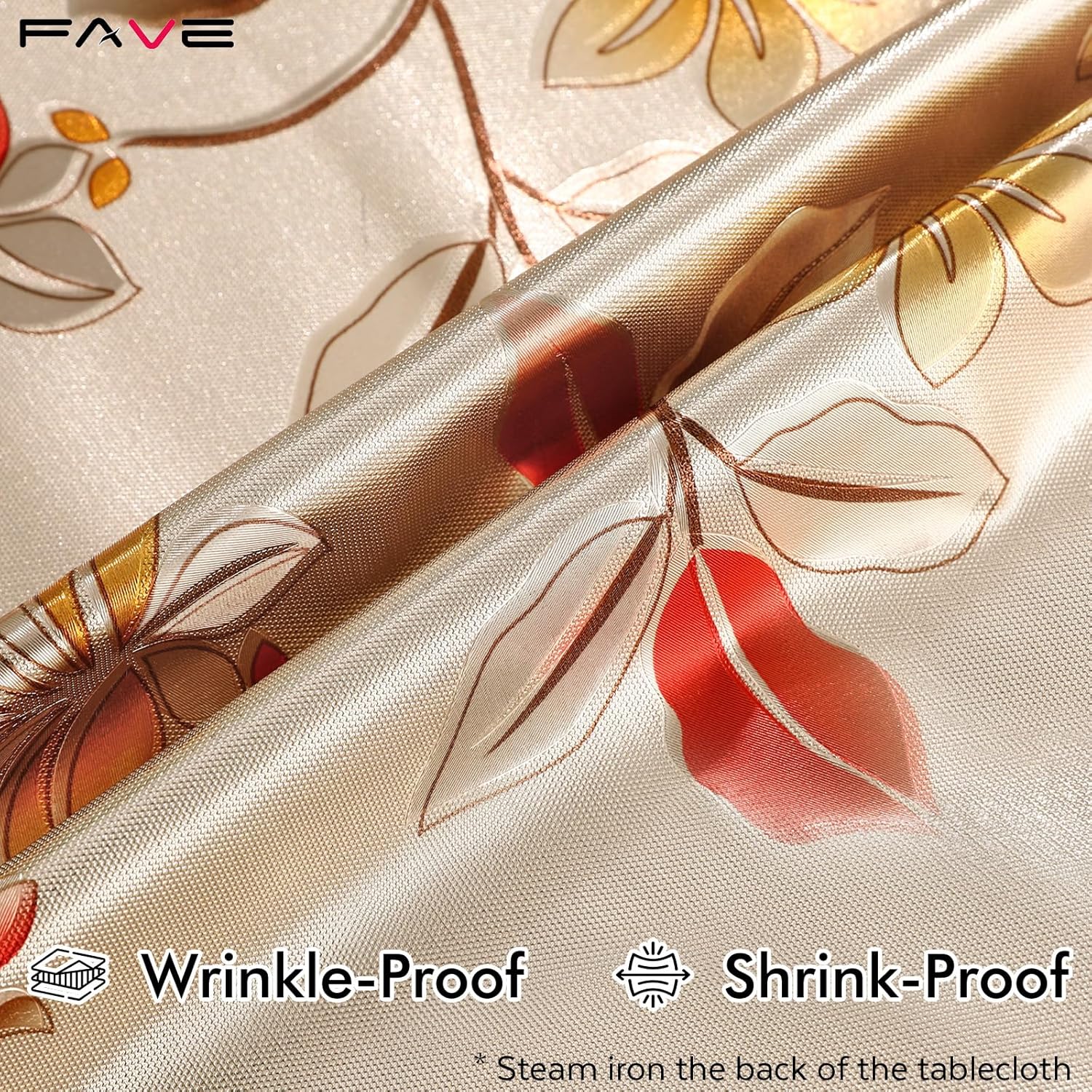 FAVE Peony Gold Tablecloths Vinyl Tablecloth for Kitchen Dining Table Wipeable PVC Tablecloth Cover for Wedding, Banquet, Birthday, Party, Restaurant Decorations(Gold,55”x78”)