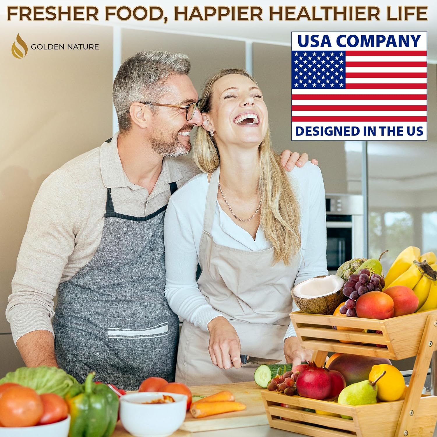 Fruit Basket - 2-Tier Bamboo Fruit & Vegetable Storage Organizer for Kitchen Counter - Gift Box Included - Lightweight & Easy Assembly - Countertop Stand Holder Bowl - Image 5