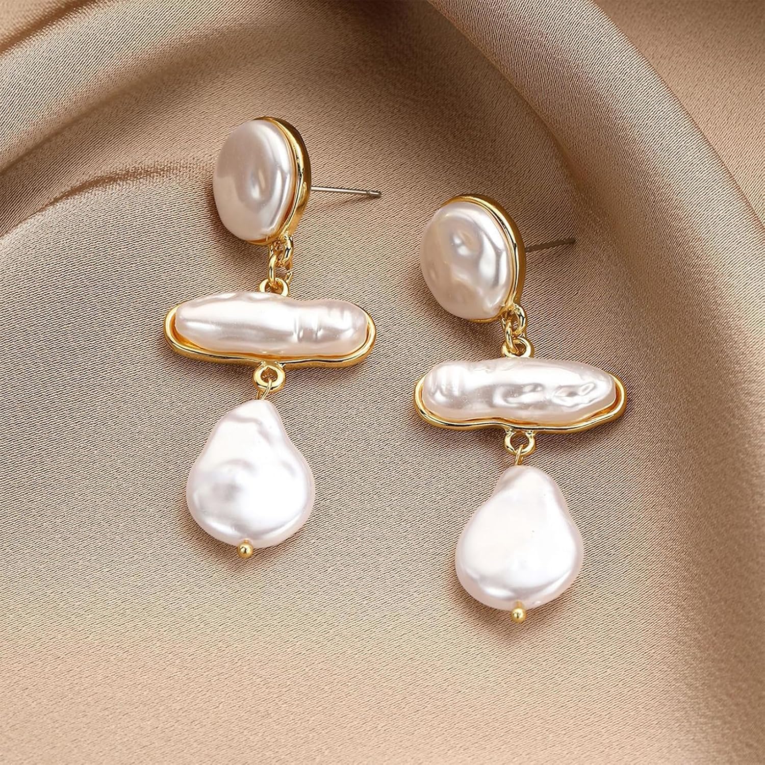 HETICA Baroque Pearl Earrings for Women - Large Teardrop Drop Statement Dangle Earring, Fashion Bridal Wedding Gift - Image 2