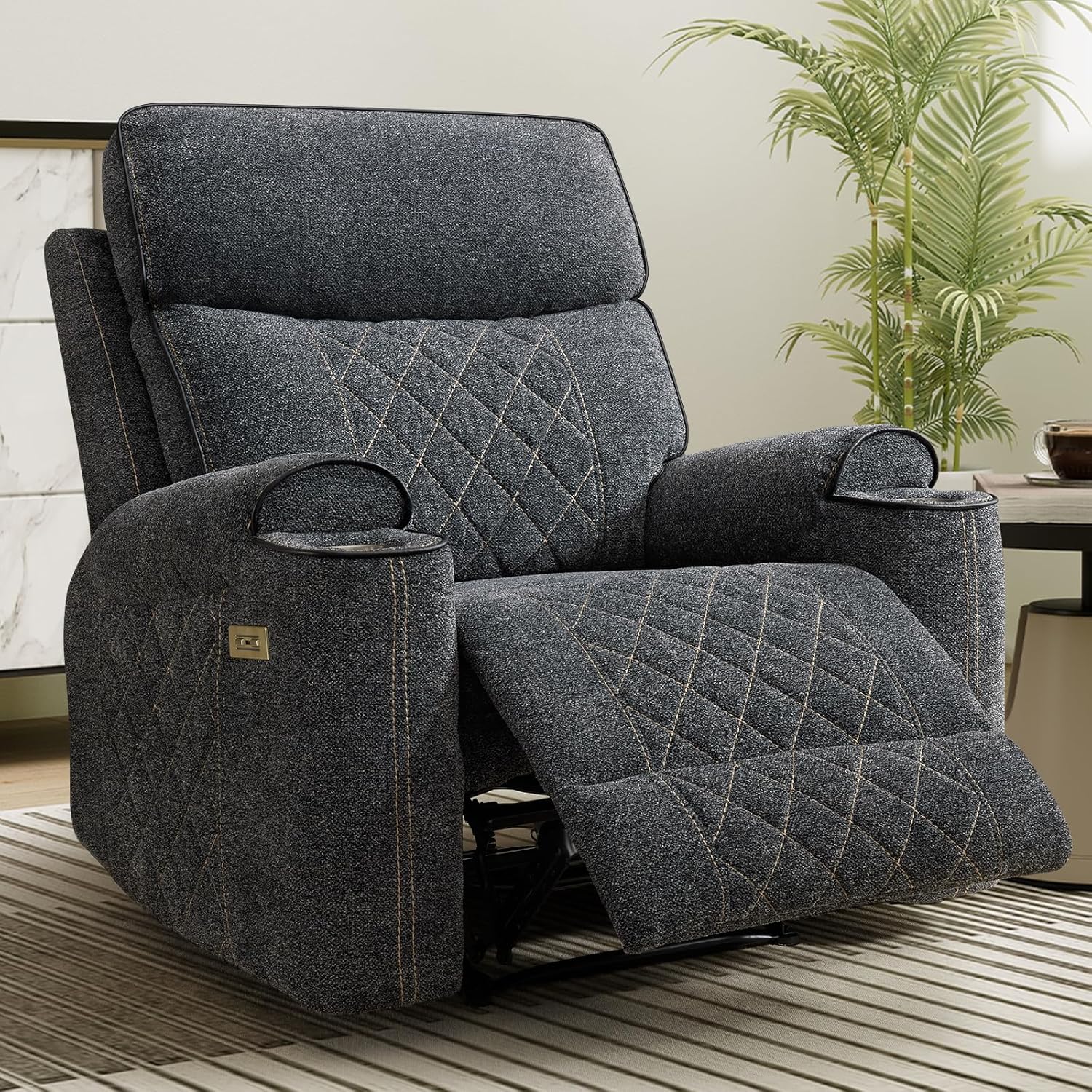 EBELLO Electric Recliner Chair Set of 2, Soft Fabric Power Reclining Chair with Cup Holders, USB Charging Ports, for Living Room, Bedroom and Meeting Room, Dark Grey