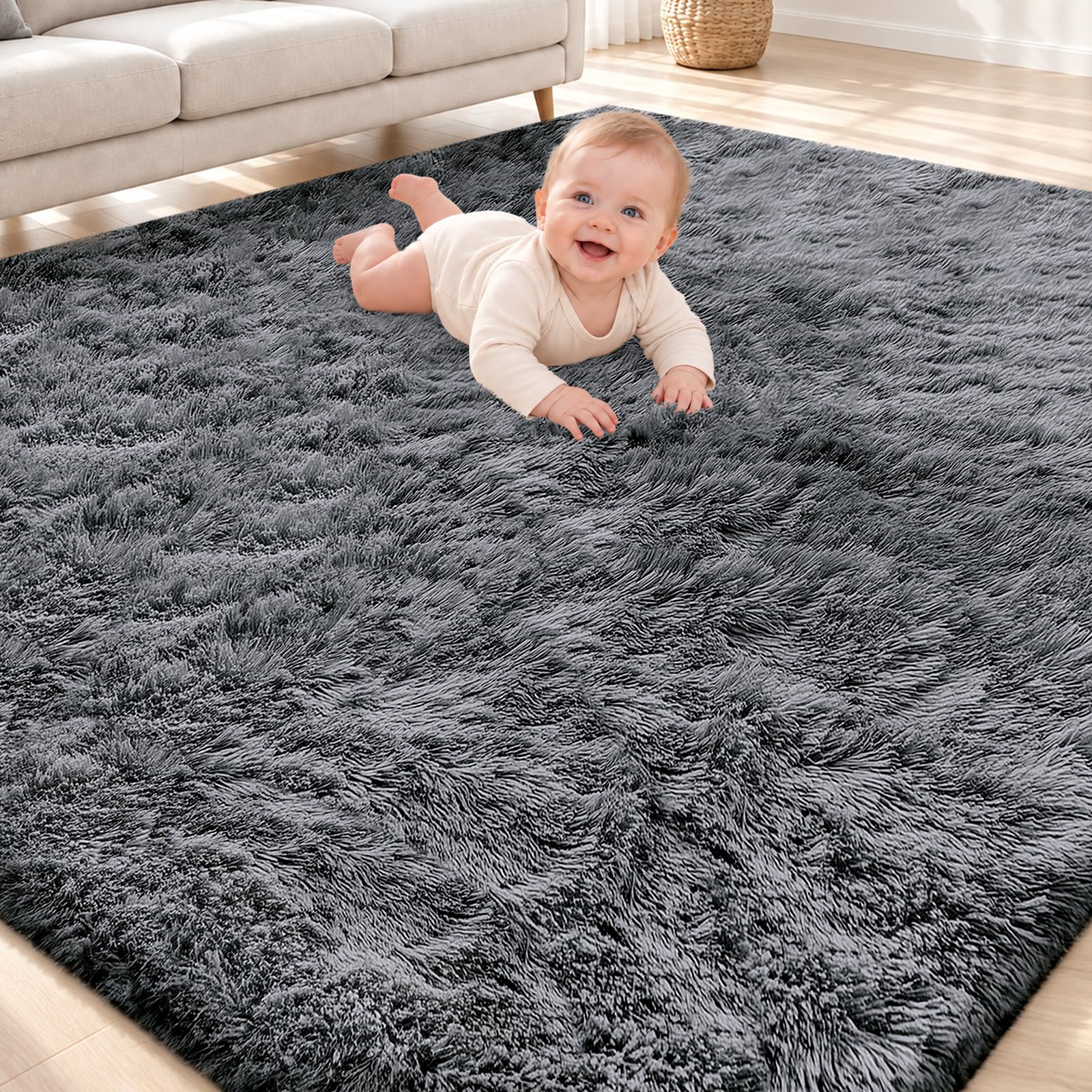 Smiry Area Rugs for Living Room Bedroom 4x5.9 ft, Fluffy Washable Carpet