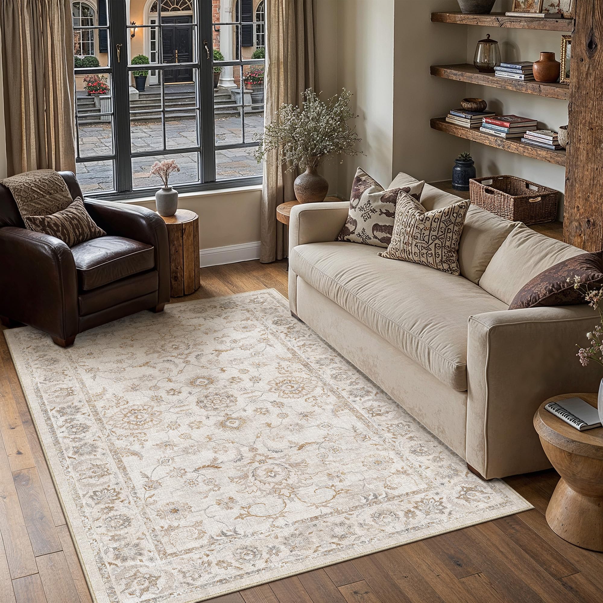 PureCozy Beige Living Room Rug, 140 x 200 cm, Washable Cream Rugs — image 1