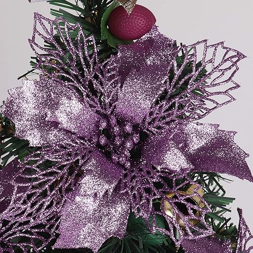 RECUTMS - Paquete de 10 flores artificiales Estrella Federal con purpurina, adornos para decoración de árbol de Navidad, Año Nuevo, boda, guirnalda