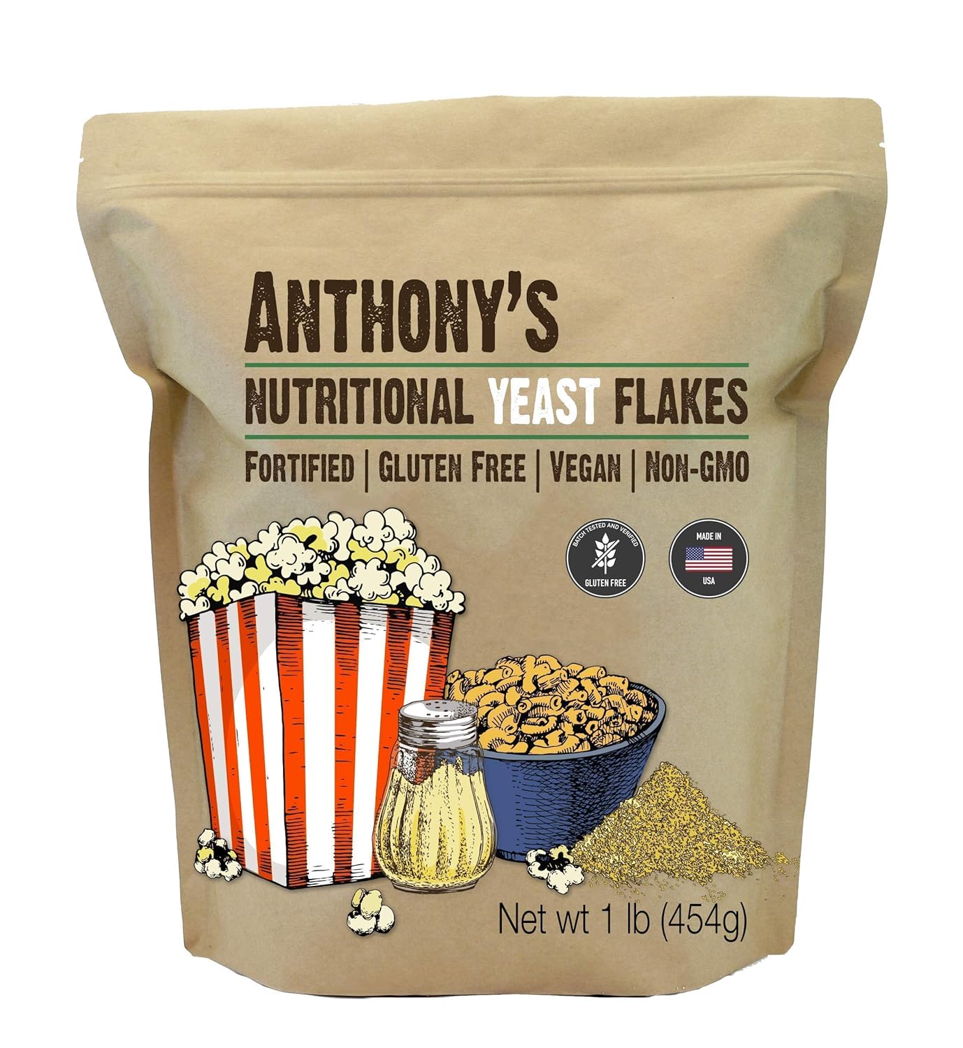 Anthony's Premium Nutritional Yeast Flakes 1 lb & Vital Wheat Gluten 4 lb Bundle