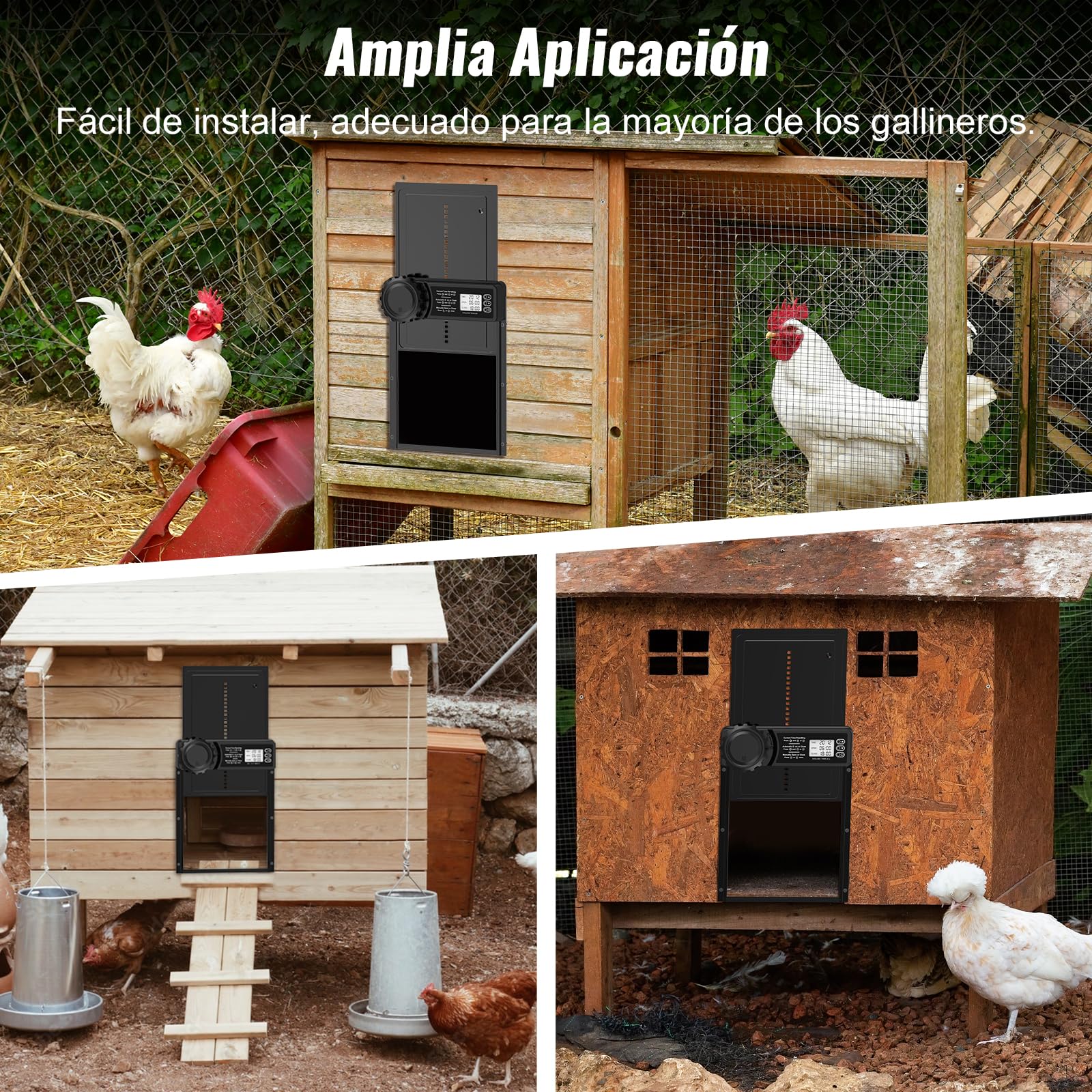Aluminum Puerta Gallinero Automática, Puertas Automaticas para Gallinero con Pantalla, Temporizador, Puerta Electrica para Gallinero