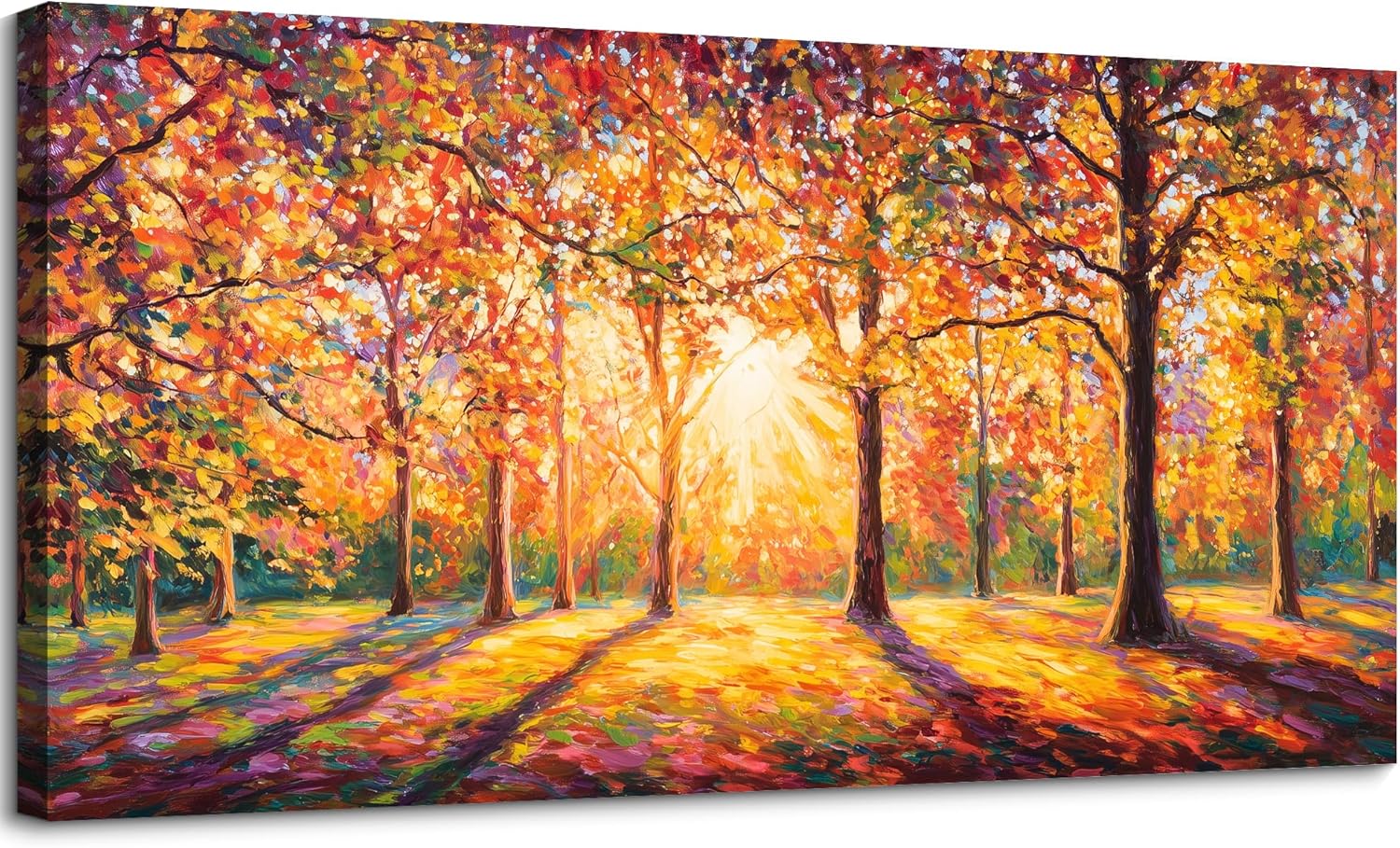 SLYCAY Oversized Large Sunny Forest Canvas Wall Art Prints, Fall Wall Decor Golden Orange Red Tree Landscape Rustic Farmhouse Decor, Country Autumn Sunlight Artwork Bedroom Bathroom Office 29"X58"