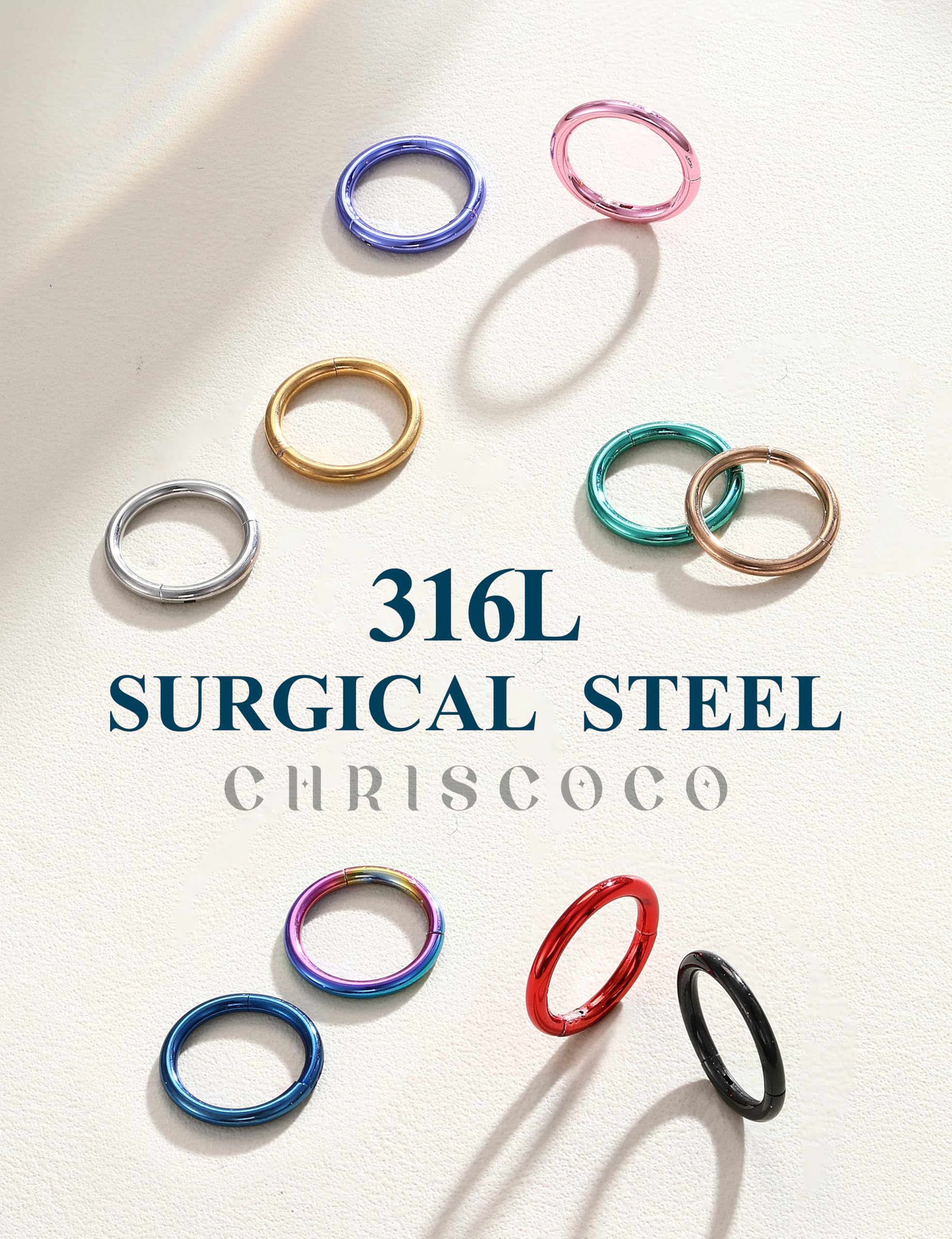 10 Stück 16/18G Nasenring mit Scharnier, chirurgischer Stahl, Nasen-Clicker-Ring, Hoop-Segment, Lippe, Helix, Knorpel, Septum, Daith, Tragus, Helix, Rook, Creolen, Piercing