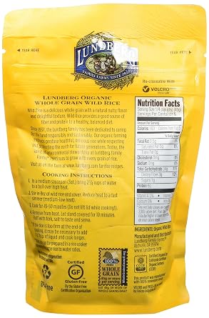 Lundberg Organic Wild Rice, Whole Grain, Gluten Free, Non GMO, 8 Ounce (Pack of 1)