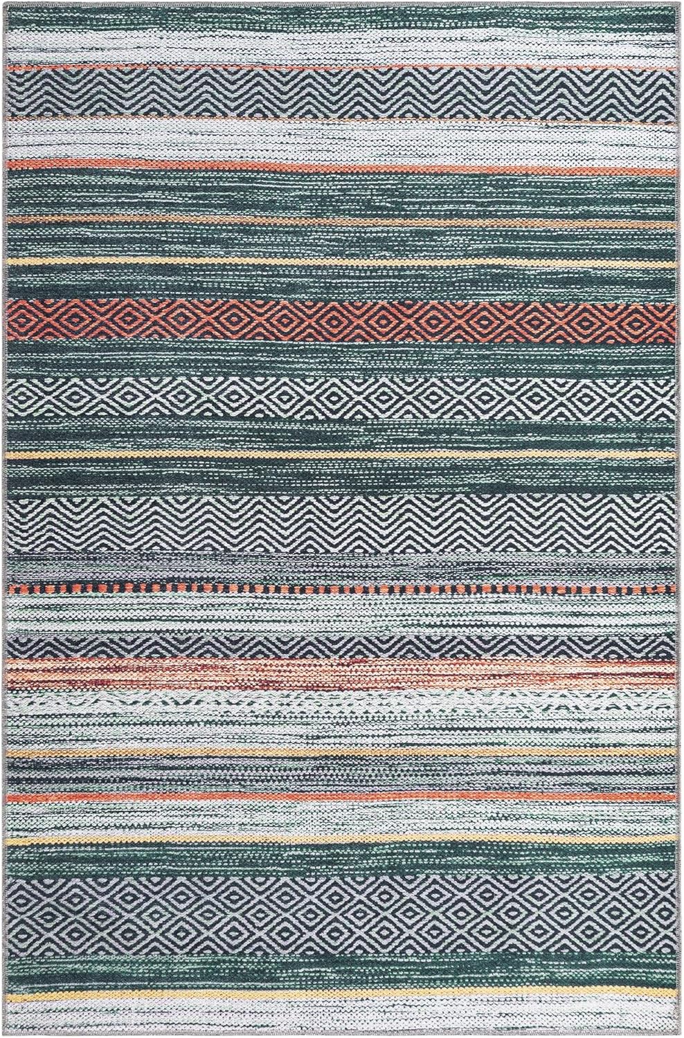 Rugs.com Yara Washable Collection Rug – 4' x 6' Green Flatweave Rug Perfect for Entryways, Kitchens, Breakfast Nooks, Accent Pieces