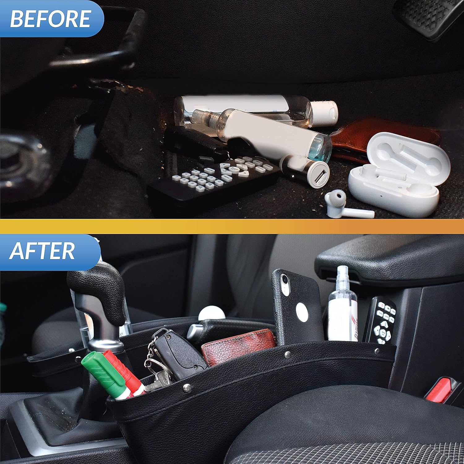 EcoNour 2 in 1 Car Steering Wheel Desk + Car Seat Gap Filler (2 Pack) | Multipurpose Traveling Tray | Car Seat Crevice Storage Box | Catcher & Holder with Dividers : Automotive