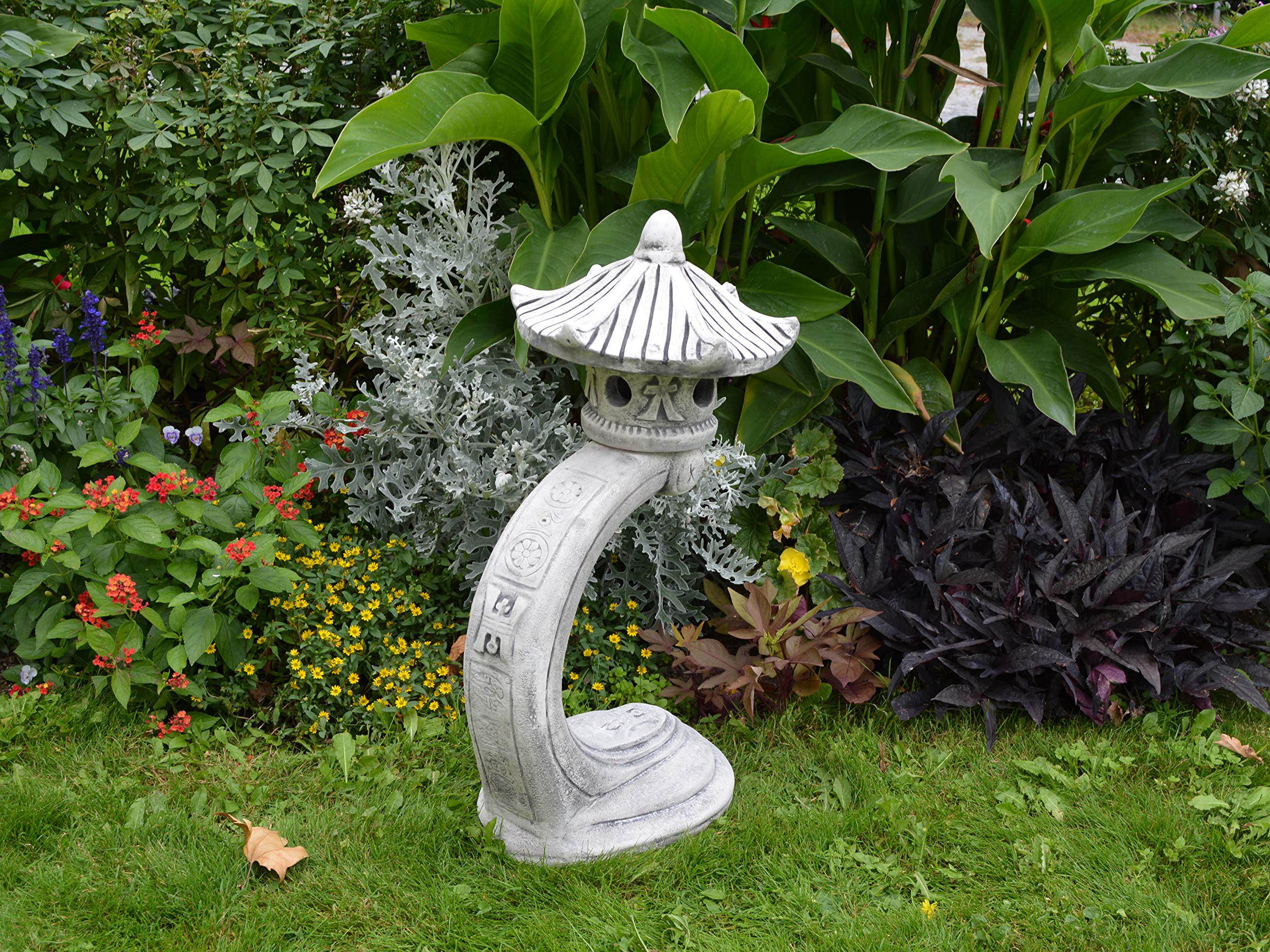 gartendekoparadies.de Japanische Rankei Steinlaterne aus Steinguss, Grau, H. 65 cm, 22 kg, Frostsicher für Außenbereich