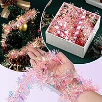 Vista 4 de 12 String Total 80 Ft Christmas Tree Tinsel Garland Decorations with 12 Pcs LED Fairy Lights Thick Thin Metallic Streamers for Outdoor Indoor Xmas