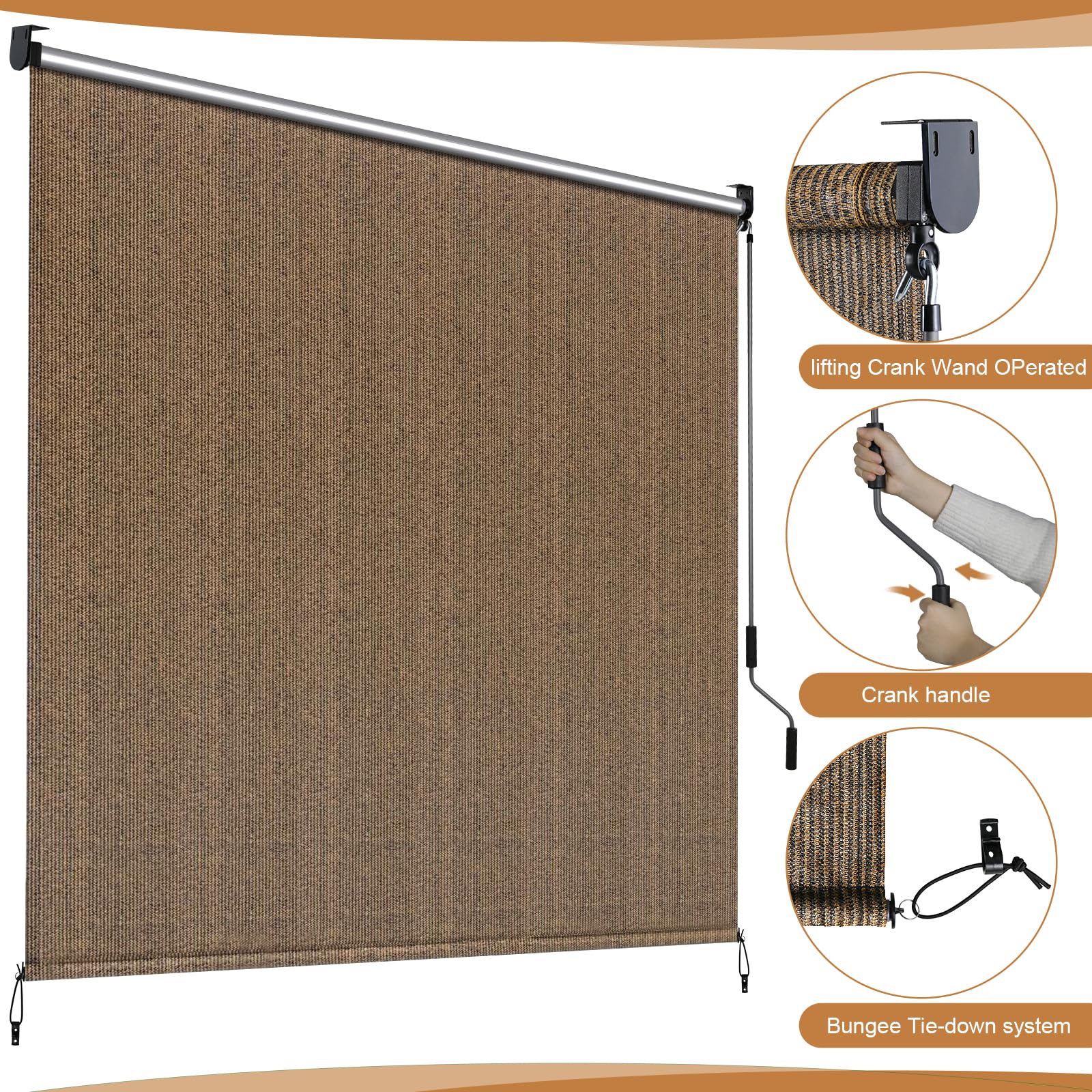 LIFERUN Auvent vertical 120x180 cm,Store Vertical,Toile d'ombrage HDPE pour pergola de terrasse,Auvent de balcon,Tube en aluminium avec commande à manivelle sans fil,pour balcon,Terrasse,Jardin, 1 PCS