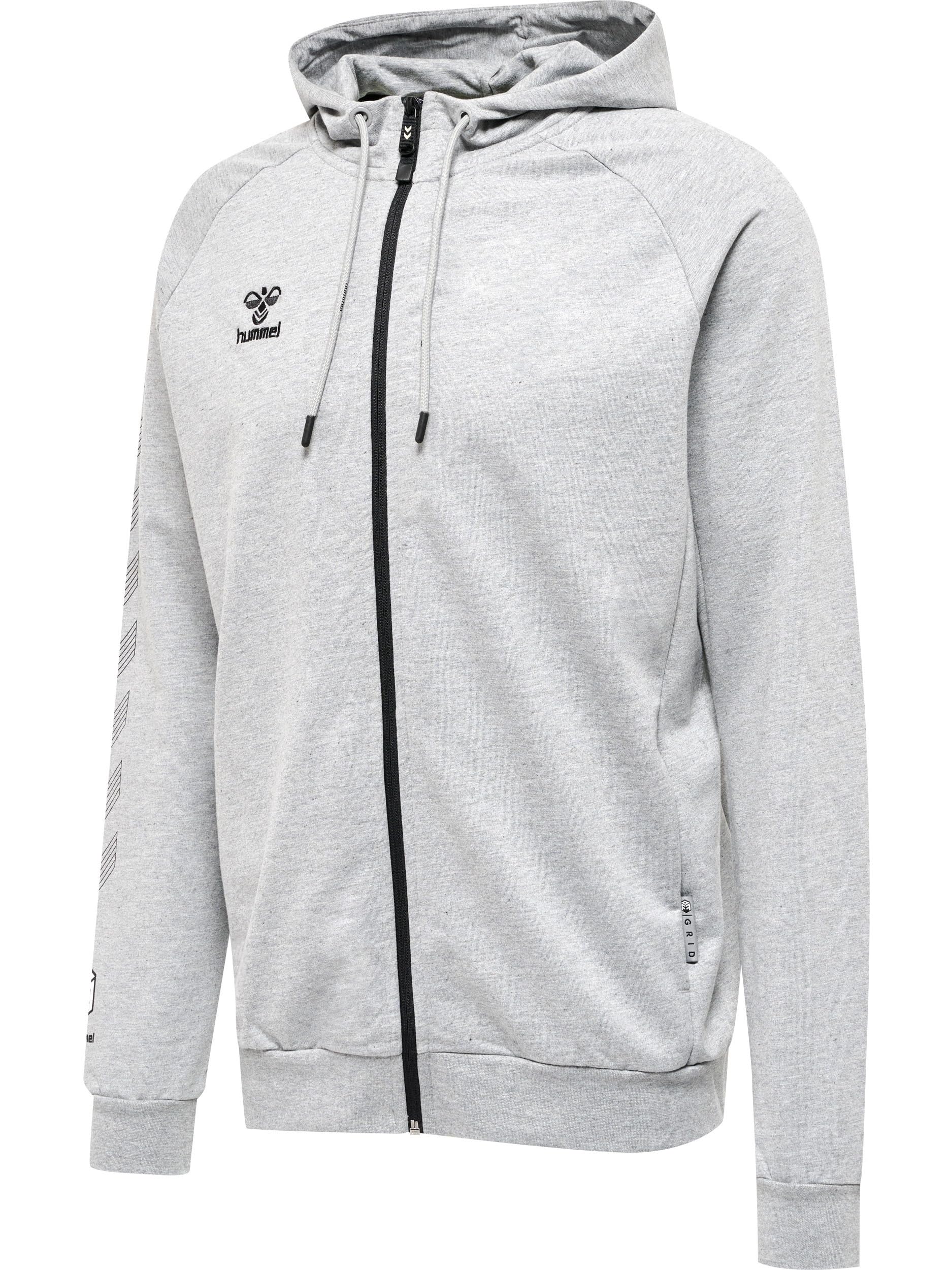 hummel Unisex Hmlmove Grid Cotton Zip Hoodie Hooded Sweatshirt Grey Melange