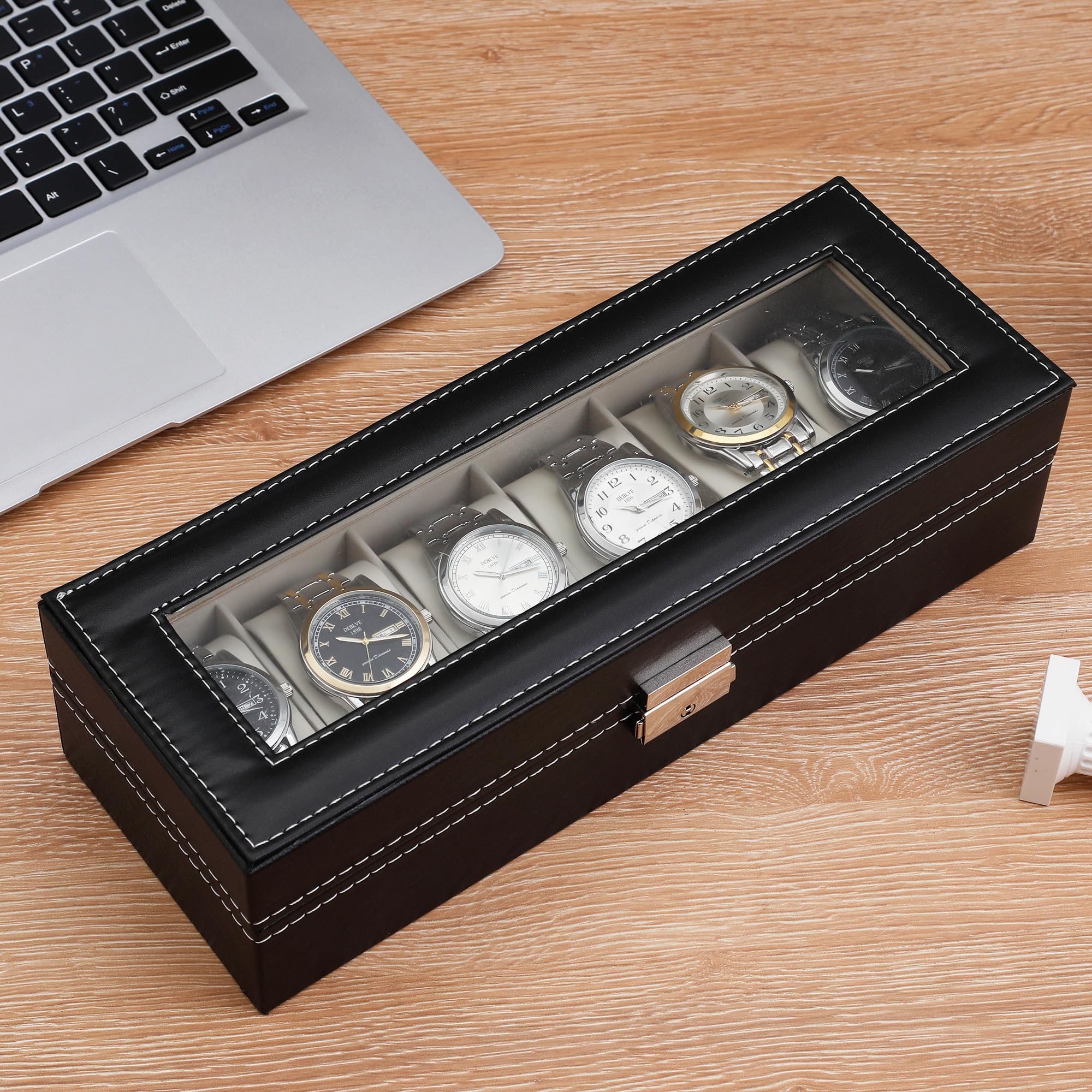 Nuangoo Estuche de Relojes con Cerradura y Tapa de Cristal
