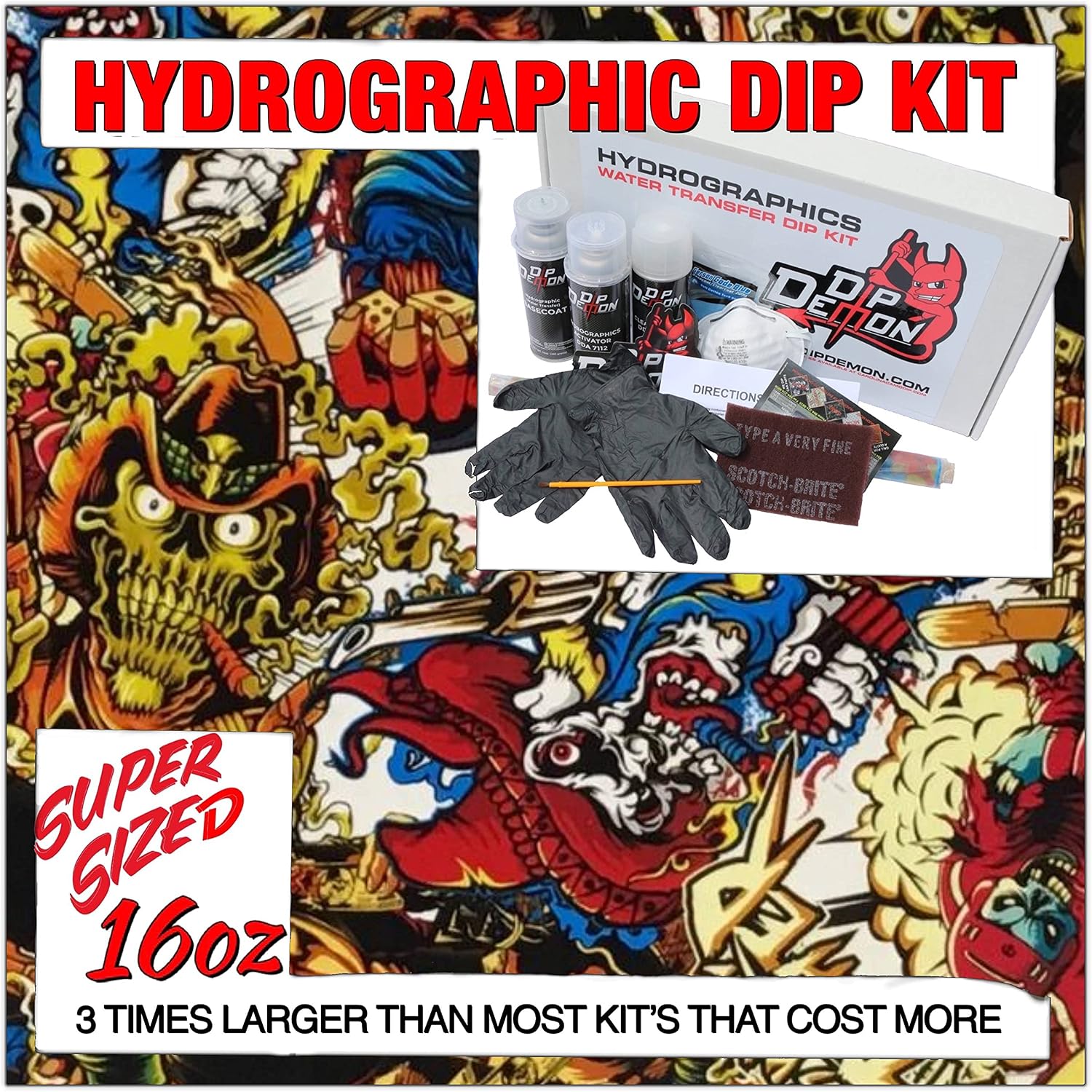 Hydrographic Dip Kit Skull Graffiti 16oz dip Demon Hydro dip Dipping