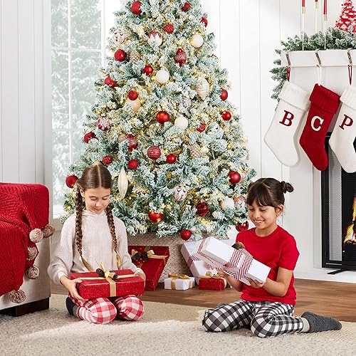 Miniatura 57 de Best Choice Products Árbol de Navidad rosa preiluminado de 6 pies, abeto completo con nieve artificial, decoración navideña con 250 luces, 928