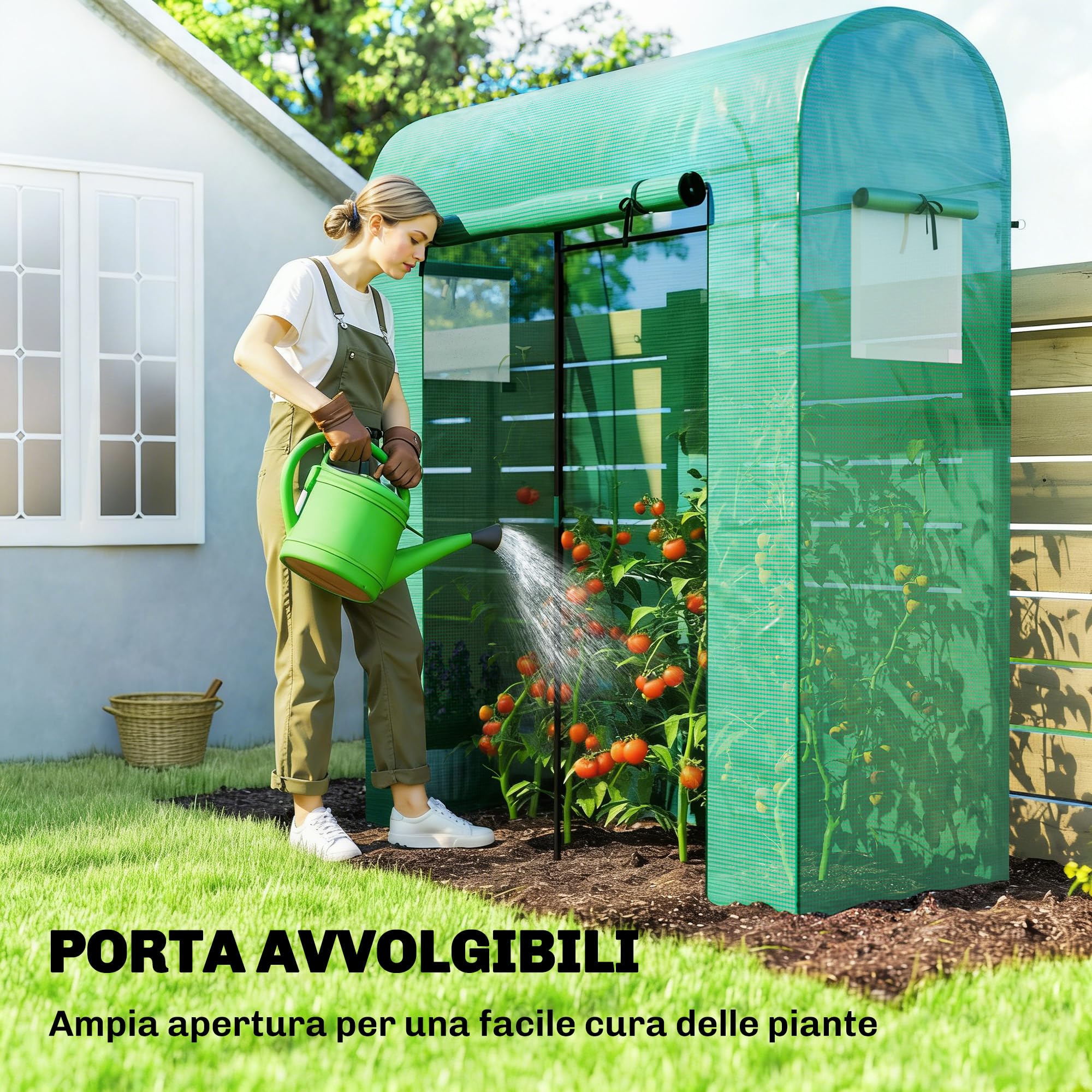 Outsunny Serra da Balcone Porta Avvolgibile Anti UV 170x68x200 cm Verde | Finestre Avvolgibili, Serra per Orto, Struttura in Acciaio, Copertura PE, per Piante, Verdure, Fiori, Frutta