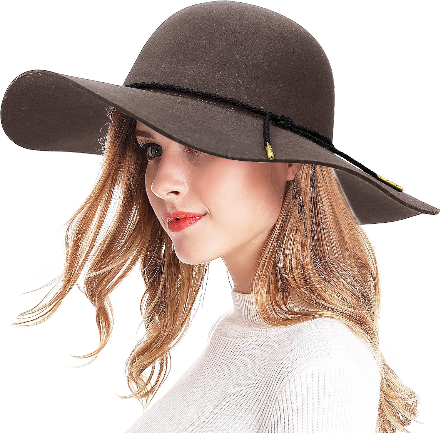 Bienvenu Women Lady Vintage Wide Brim Floppy Panama Hat Belt Wool Fedora Hat, Braided Band_Black at  Women’s Clothing store