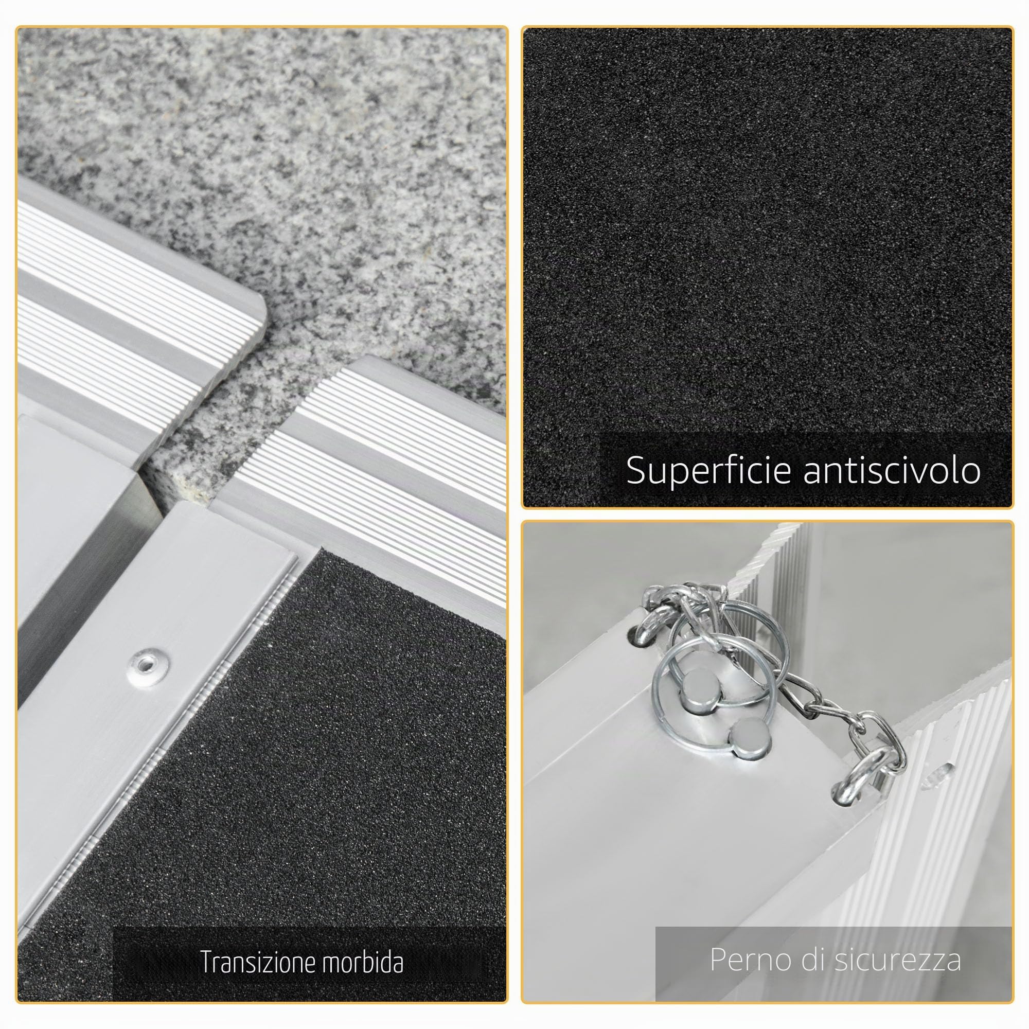 HOMCOM Rampa per sedia a rotelle Rampa di carico Rampa di accesso antiscivolo pieghevole con bordi di sicurezza max. 270 Kg dim. 60 x 73 x 5 cm in alluminio. nero