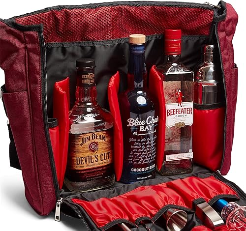 Miniatura 4 de Barra de viaje, rojo carmesí y negro, resistente al agua, suministros de bartending, bolsillos para llevar kit de cóctel (solo bolsa), 13.8 pulgadas