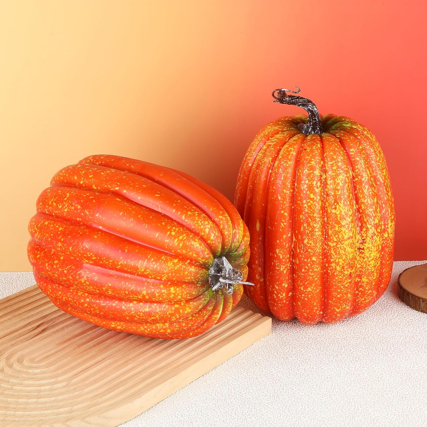 WESAPPINC Artificial Pumpkins,2PCS Orange Large Pumpkins Faux Harvest Pumpkins for Autumn Thanksgiving Halloween Seasonal Holiday Decor Decoration (2pcs Big Orange Pumpkins)