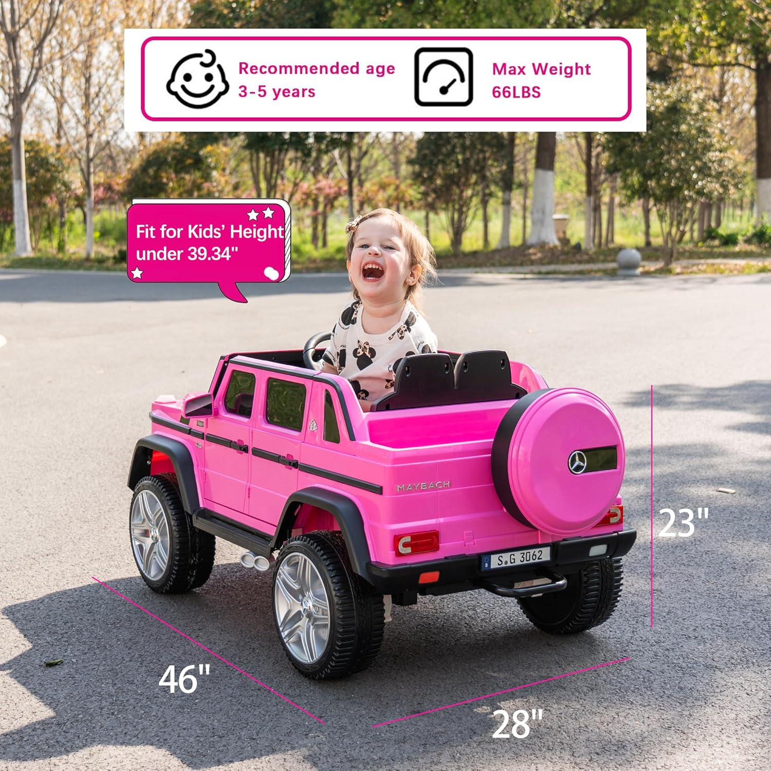 1-Seat Licensed Mercedes-Benz G650 Ride-on Car for Kids, 12V Kids Ride-on Toy Truck Vehicle, Electric Car Battery Powered for Toddlers with Remote Control, Music (Pink, 12V)