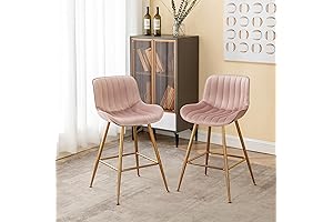 Sidanli Pink Velvet Bar Stools (Set of 2): 24" Bar Stools for Kitchen Counter