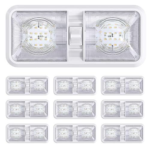 10 Pack RV LED Ceiling Double Dome Light Fixture with ON/OFF Switch Interior Lighting for Car/RV/Trailer/Camper/Boat DC 12V Natural White 4000-4500K 48X2835SMD