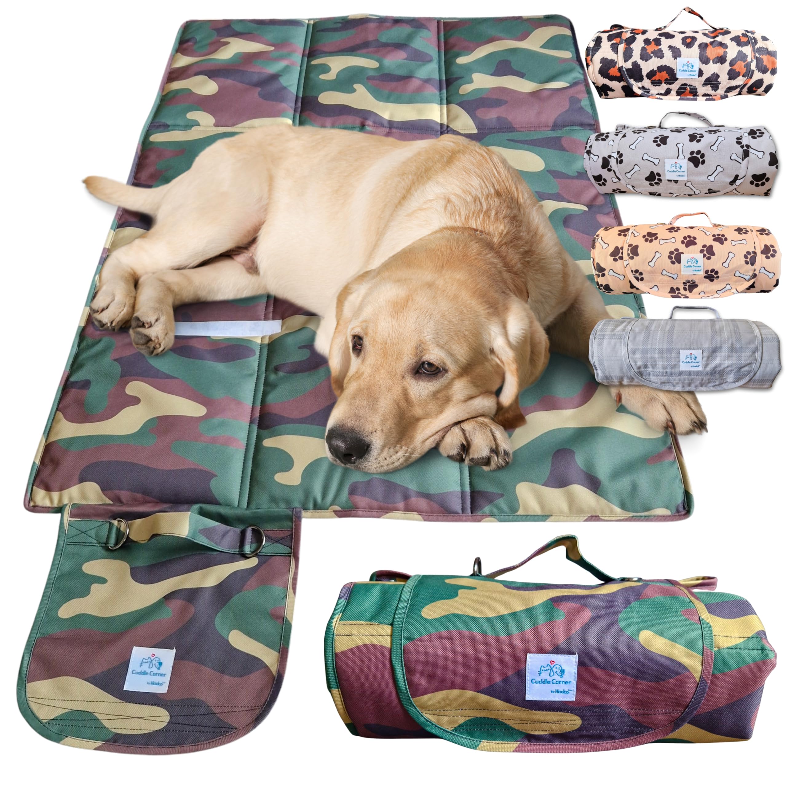 Cuddle Corner Dog Mat – Waterproof Travel Mat/Settle Mat, 100×70cm, Non-Slip, Foldable, Washable Oxford Fabric with Carry Handle – Portable Dog Bed for Home, Crate, Car & Camping (Camouflage)