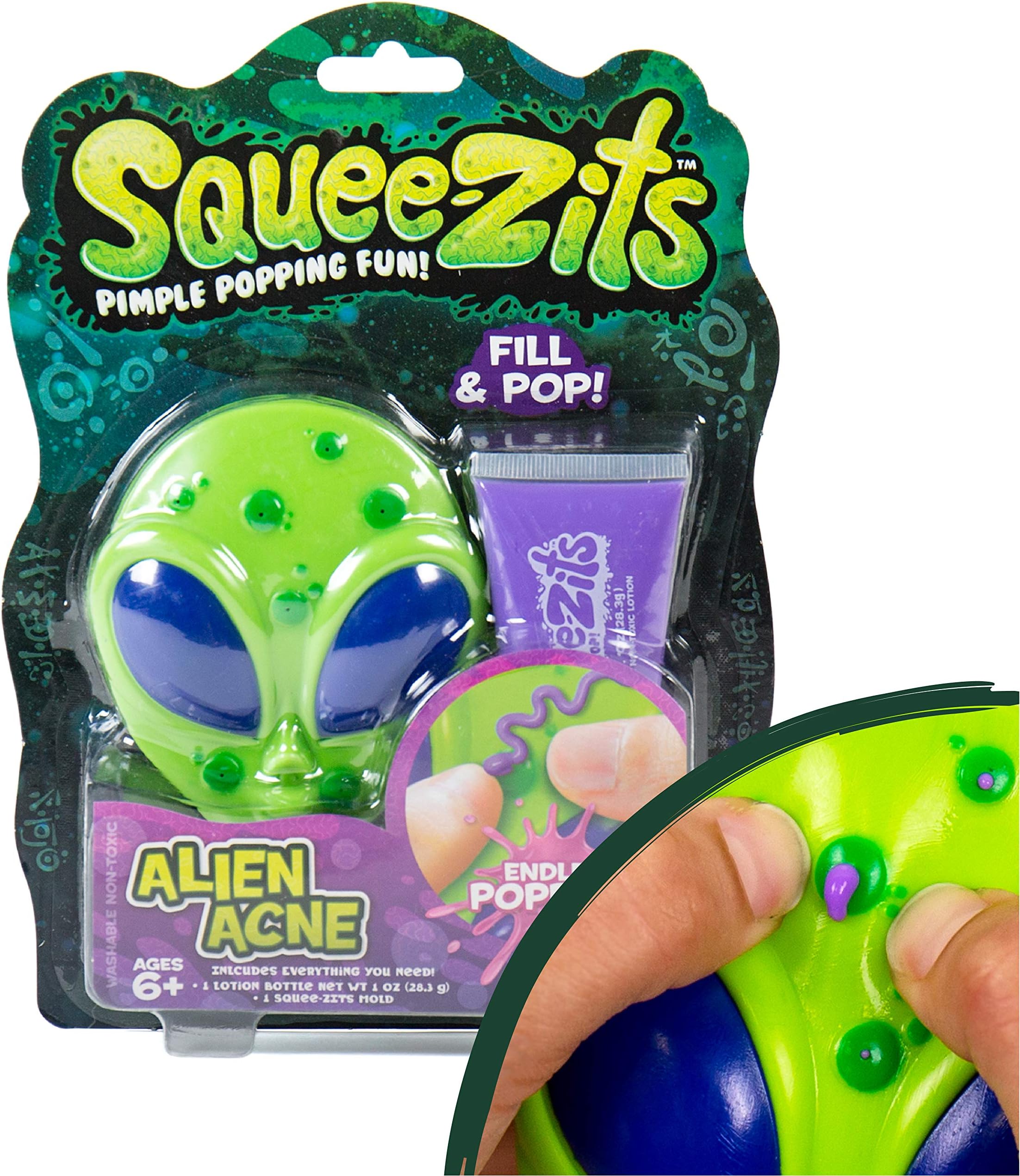 Alien Acne Pimple Popping Toy by Horizon Group USA, Stress Relief Pimple Popping, Squeeze Acne Refillable Toy, Alien