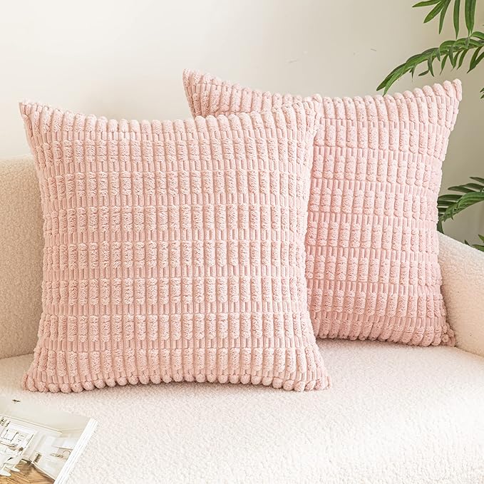 AQOTHES Pack of 2 Spring Pink Decorative Throw Pillow Covers 18x18 Inch, Striped
