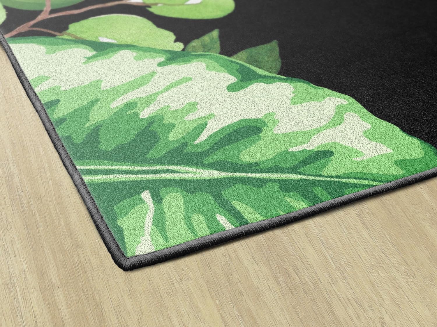 Flagship Carpets Simply Boho Greenery Classroom Area Rug for Indoor Classroom Learning or Kid Bedroom Educational Play Mat, 7'6" x 12', Black