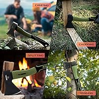 Vista 5 de Hacha KSEIBI con funda, hacha de camping para dividir y encender leña, hoja de acero forjado con mango antideslizante y de reducción de golpes