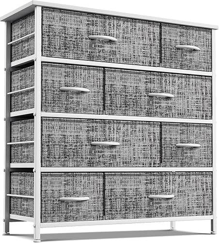 Miniatura 16 de Sorbus Cómoda de tela de 8 cajones para dormitorio, marco de acero, parte superior de madera y tela de madera sintética, baúl alto de almacenamiento