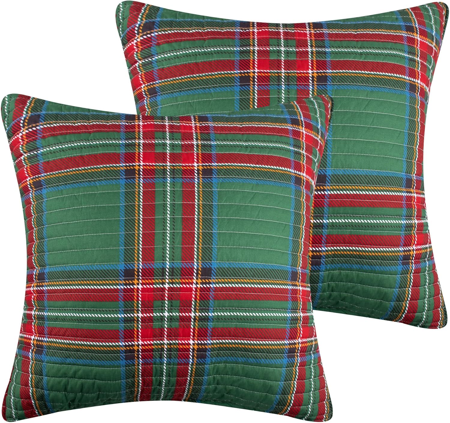 Levtex Home - Spencer Plaid Quilted King Sham (36x20in.) - Christmas Tartan Plaid - Red, Green, White, Blue, Gold - No Insert - Set of 2