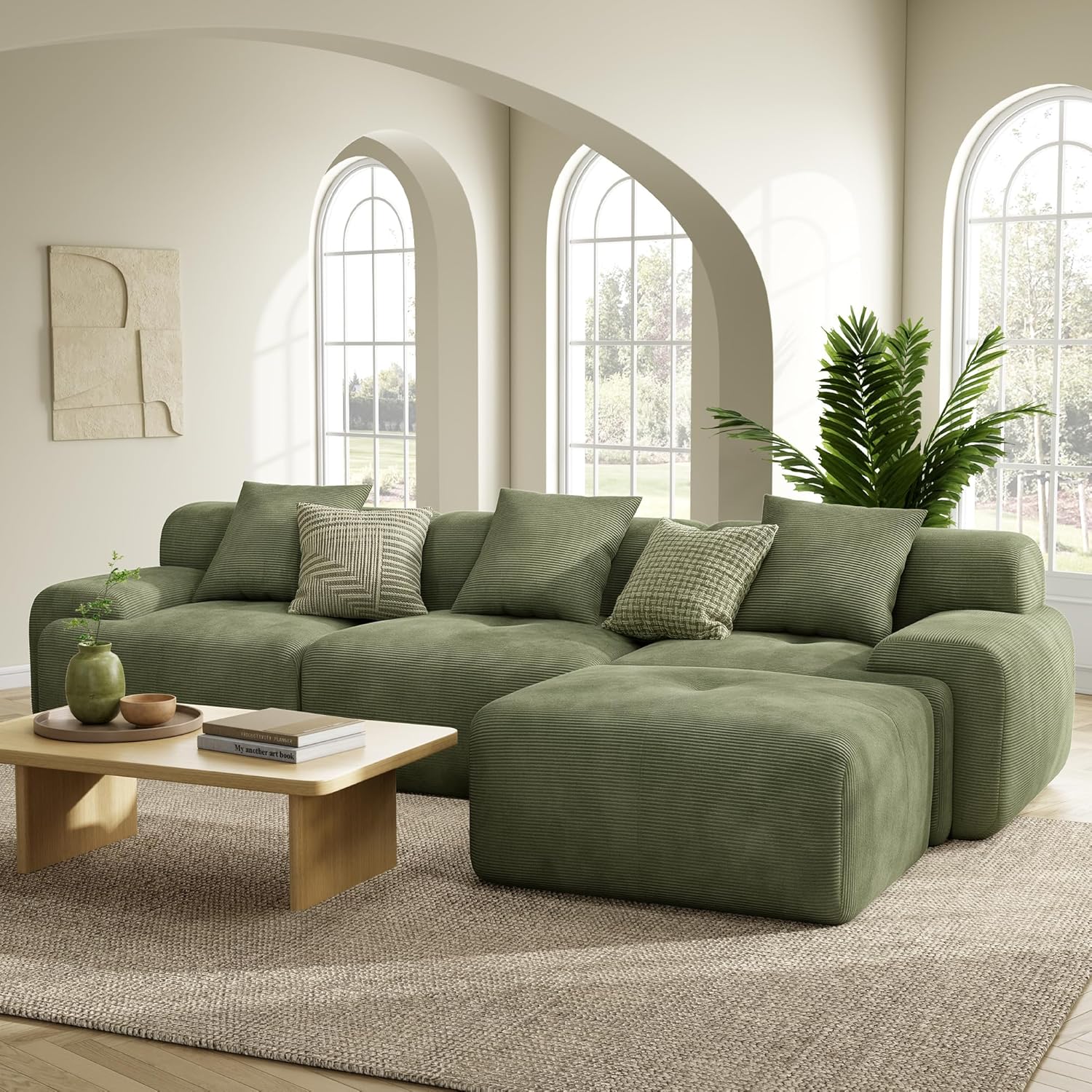LIKIMIO LumiCord Modular Sectional Sofa with Ottoman, 118″