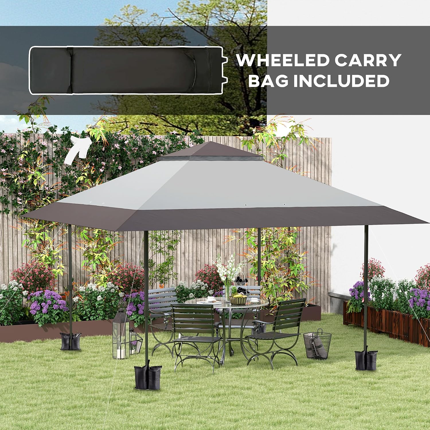 Outsunny 13' x 13' Pop Up Canopy Tent, UPF50+ Instant Sun Shelter, Tents for Parties, Height Adjustable, with Wheeled Carry Bag and 4 Sand Bags for Outdoor, Garden, Patio, Light Gray